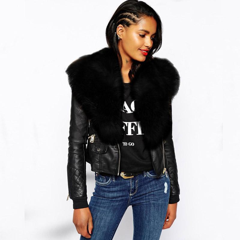 

Women' Korean Elegant Black Long Faux Leather Jacket Coat with Fur collar 2020 New Autumn Winter Outerwear Clothes 6XL