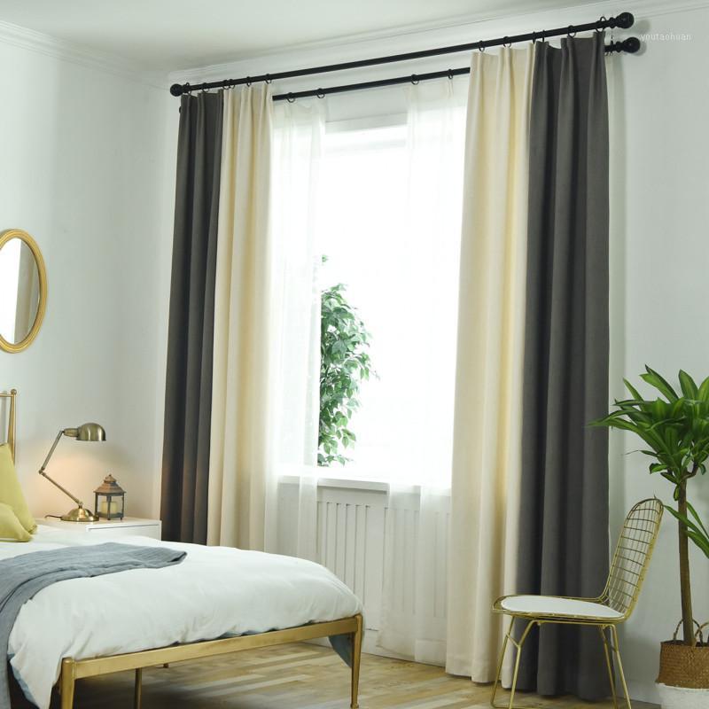 

Curtains for Bedroom Blackout Customize Finished Curtain Fabric Window Two Colors Stitching Living Room Blinds Custom Made1, Beige grey