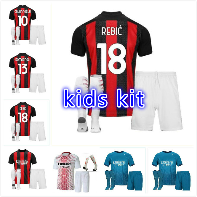 

kids kit 20 21 AC Soccer Jersey Milan Zlatan Ibrahimovic Football Shirt REBIC maillot de foot BENNACER ROMAGNOLI THEO R.LEAO SUSO uniforms, Orange