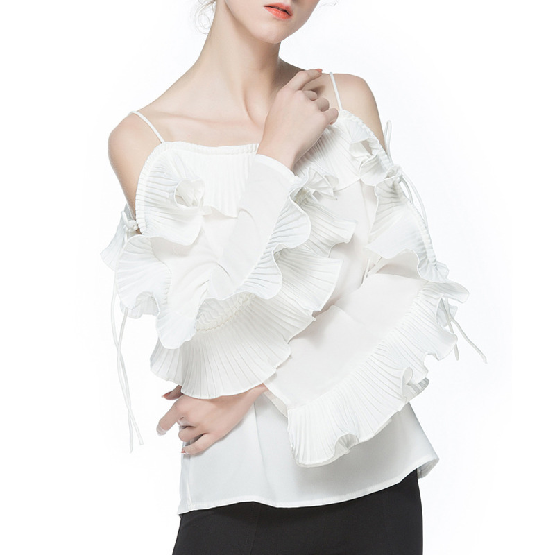 

Sexy slash-neck women girdle girly top shirts stylish office hollows out blouses new fashionable clothes summer 2020, White