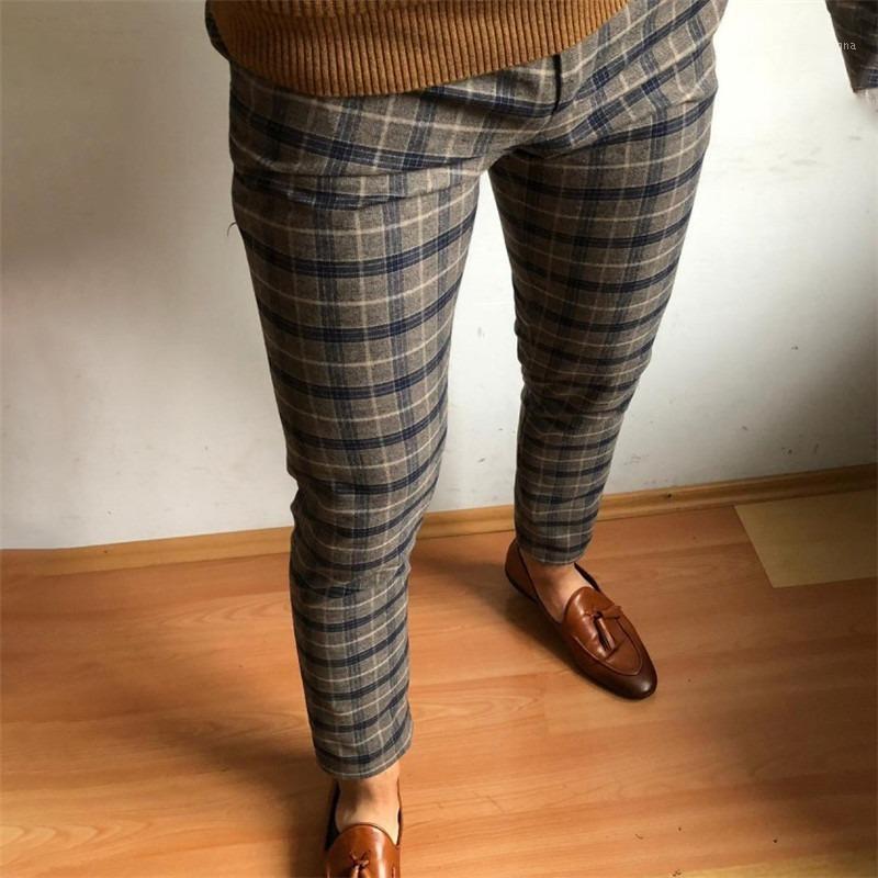 

Men Vintage Plaid Suit Pants Formal Dress Pant Business Casual Slim Pantalon Classic Check Suit Trousers Wedding Party1, 01