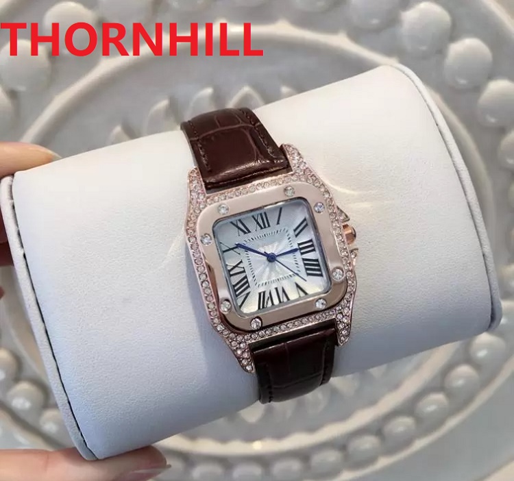 

Top quality nice model womens watch genuine leather strap women's waterproof Sapphire Mirror Quartz famous square diamonds roman designer wristwatch, As pic