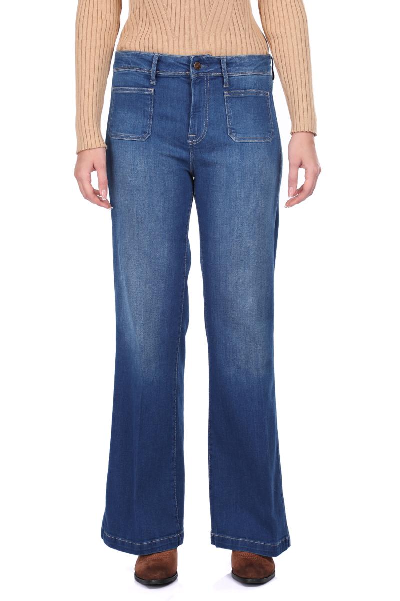 

Casual Cut Wide Bell-Bottomed Women Jean Pants, Blue