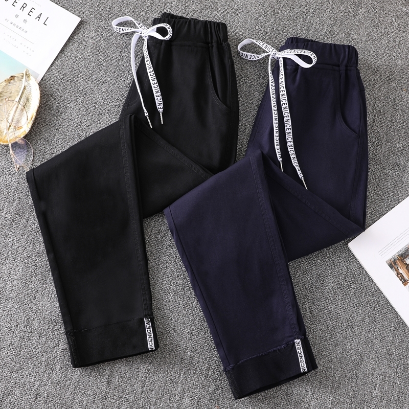 

Ripped Pants Women Plus Size Ankle Length Elasticity Fashion Spring Office Lady Loose Drawstring Female Harem Pants 201102, Black 9772