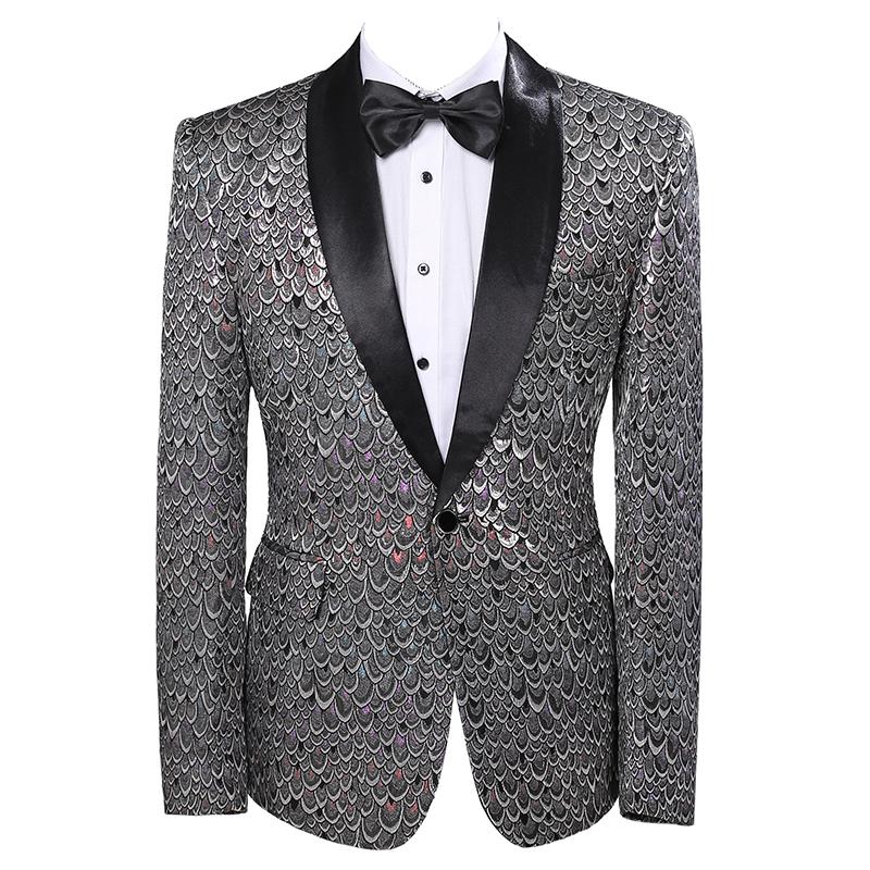 

Mens Suit Jacket Slim Fit 3D Jacquard Blazers 2021 Fashion One Button Suit Casual Blazer Stage Costume Performance Party Jackets, Gold