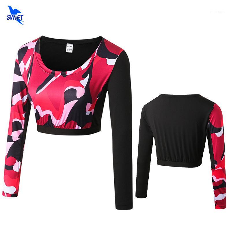 

Camouflage Women Sport Compression Skin Tight Long Sleeve Yoga Shirt Fitness Gym Running Short Style Camo Undershirt Crop Tops1, Brown green