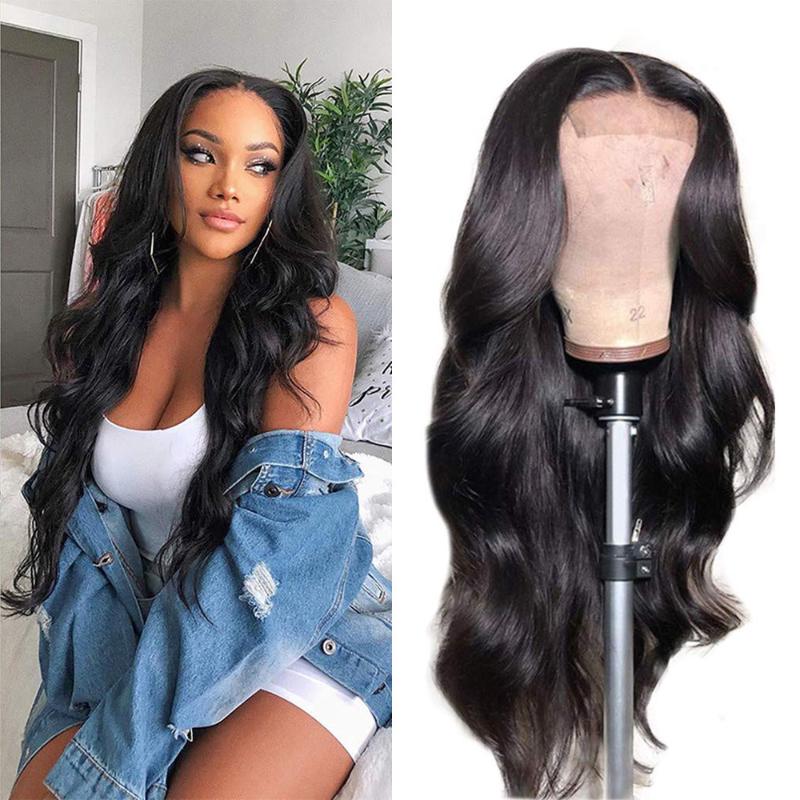 

4x4 Lace Closure Wigs Body Wave Human Hair With Baby Hair Pre Plucked180% Density Human Wigs for Women, #1b