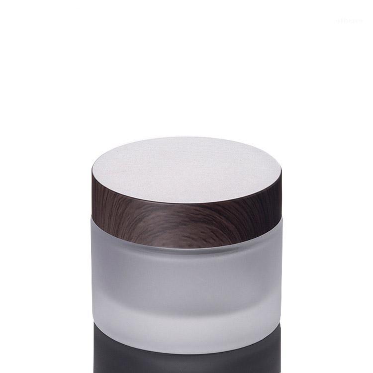 

30G 50G Facial Cream Jar Empty Frosted Glass Eye Cream Jar with Inner Pad Wood Grain Cap Top Grade Refillable Cosmetic Container1