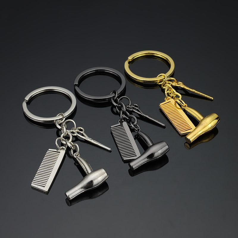

20pcs/lot scissors keychain cute key ring for women comb hairdryer key chain key holder creative portachiavi llaveros bag charm, Slivery;golden