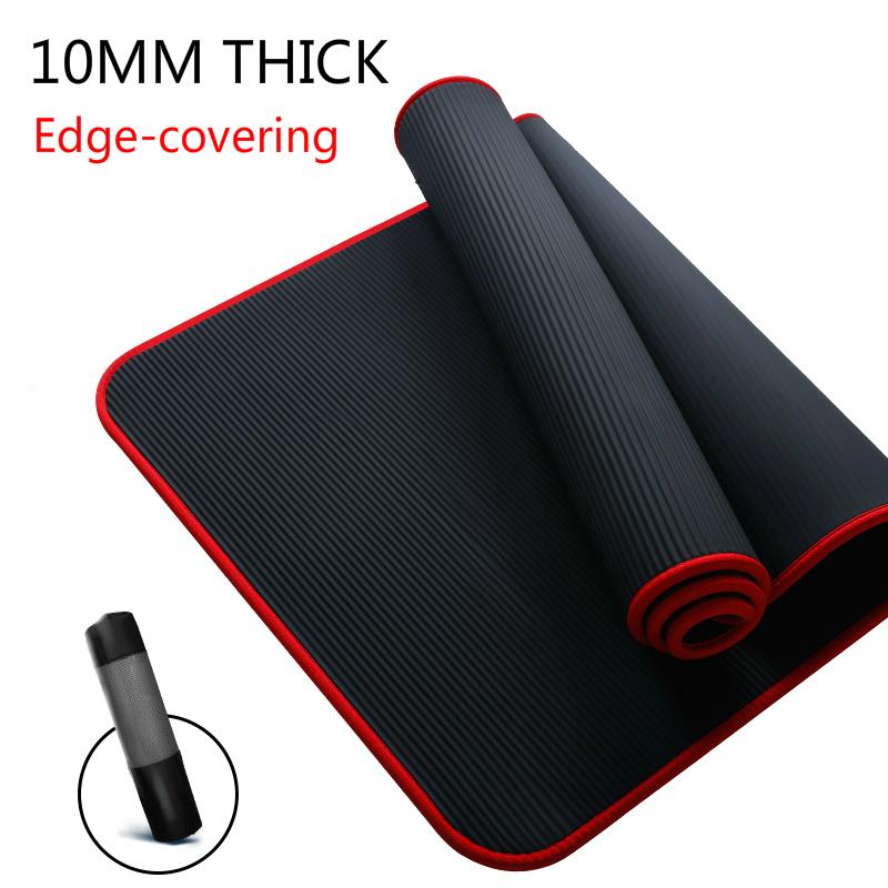 

10mm Thickened Women Men Fitness Mats Edge-covered Non-slip NBR Yoga Mat For Beginners Sports Gym Exercise Pad With Bag, Red