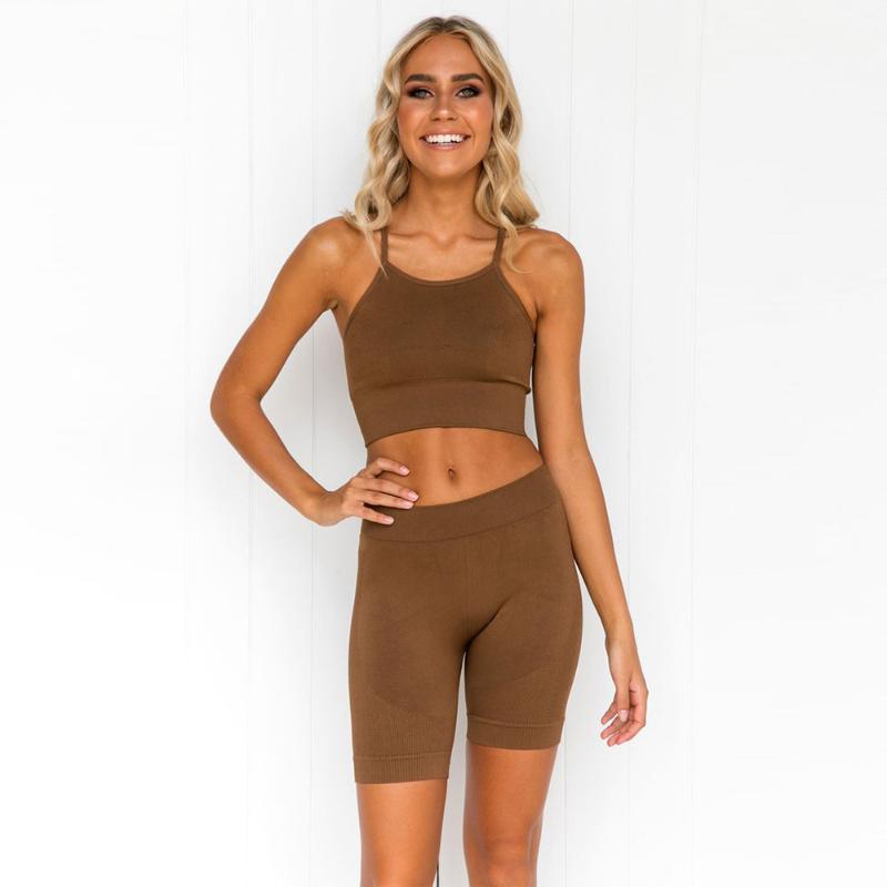 

Ins Fitness Blogger same Women yoga clothes Sexy sport suits with suspender Gym shorts set outdoor running pants seamless shorts