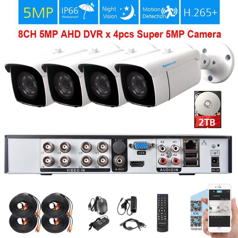 

TOPROHOIME h.265+ 8CH 5MP Security camera system 5MP 1/3'' Sony CCD waterproof indoor Outdoor night vision surveillance Camera