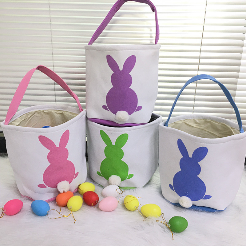 

New Rabbit Easter Basket Personalized Easter Bunny Tote Bags Egg Candies Baskets Canvas Buckets DIY Cute Easter Party Decoration 08