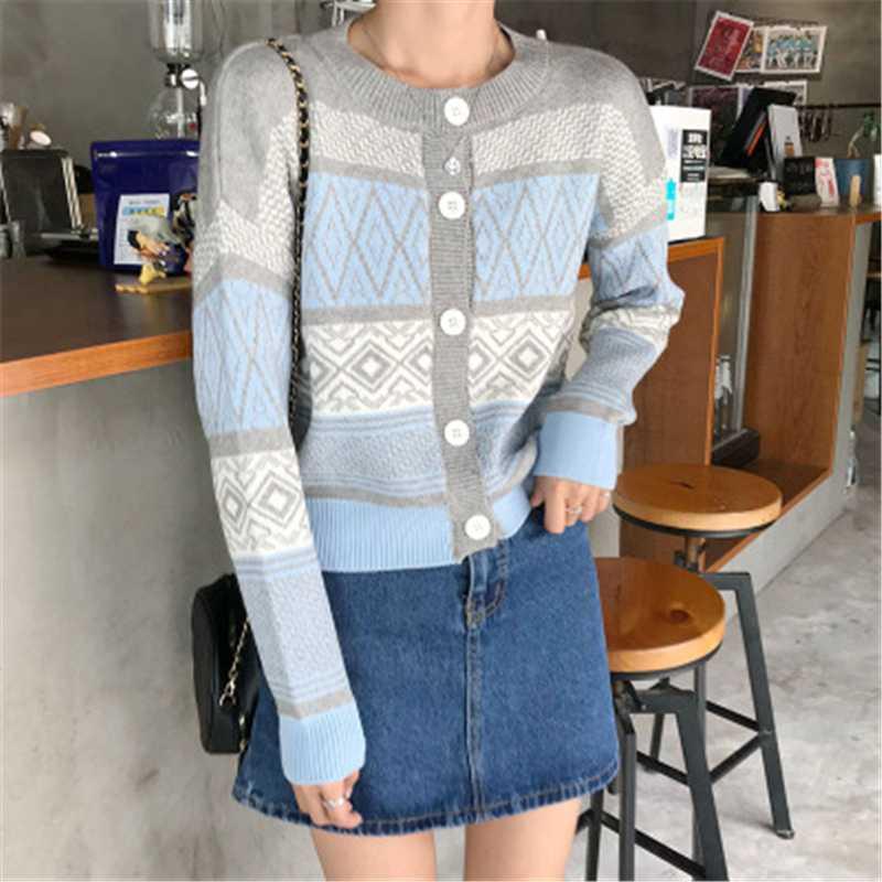 

Retro Hit Color Women's Cardigans Fall Winter New O-neck Long Sleeve Knit Buckless Sweater For Female All-match Sweaters Outwear, Gray