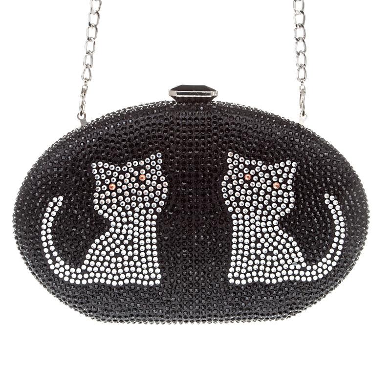 

New Arrival Small Black Crystal Clutches White Diamond Cat Shape Clutch Bag High Quality Evening Purse And Diamond Shoulder Bag, Champagne