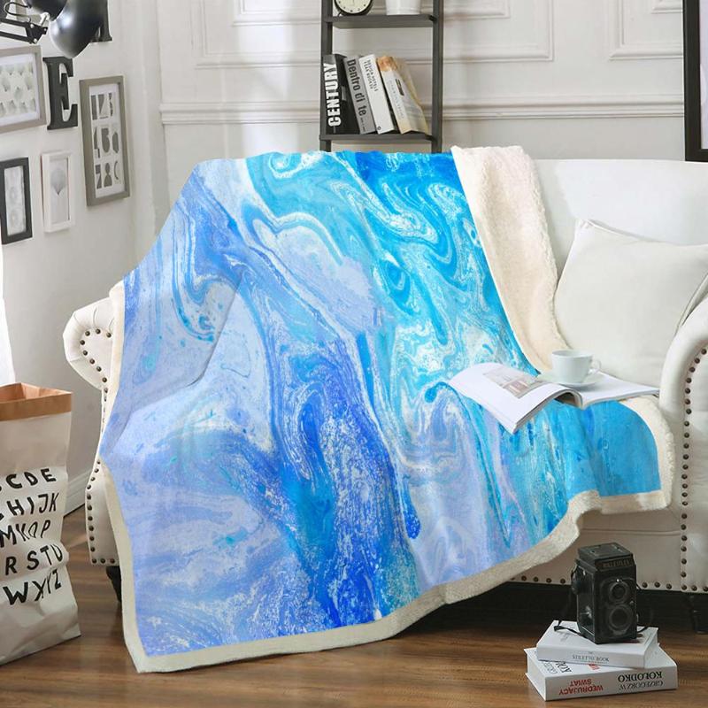 

Blankets Blue Marble Sherpa Fleece Blanket Abstract Oil Painted Plush Throw Liquid Waves Cozy Bed Sofa Drop Ship