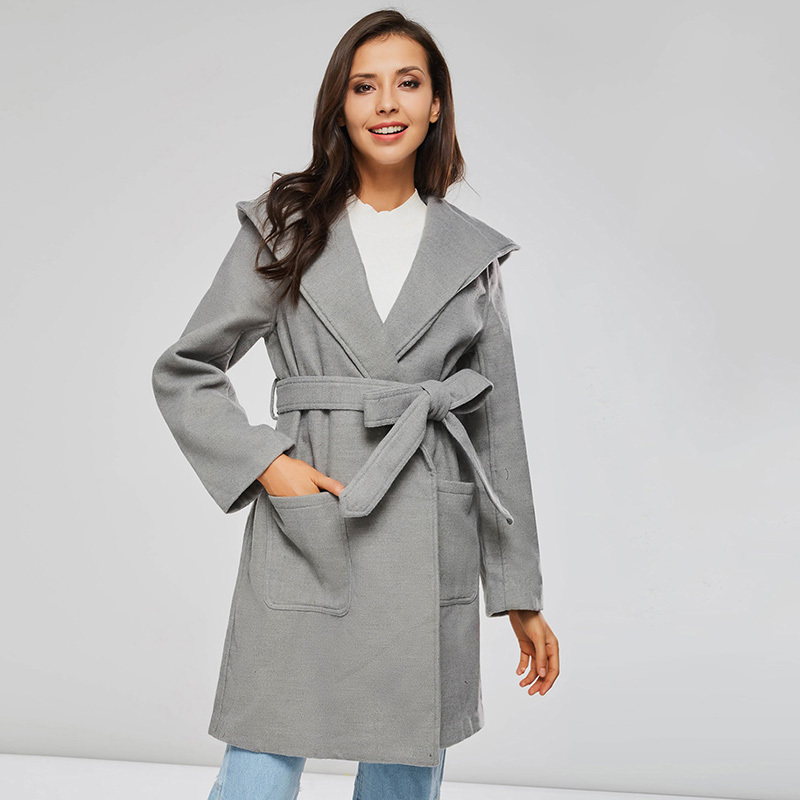 

2021 Women's Wool Winter Oversize Coats with Minimal Loose Hoodie Until Elegant Gray Outwear Hot Sale Spring Coat Lu5q