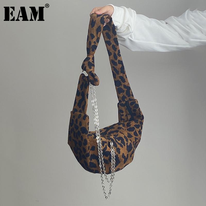 

[EAM] Women New Leopard Chains Hobos Large Capacity Corduroy Personality All-match Crossbody Shoulder Bag Fashion 2021 18A1011