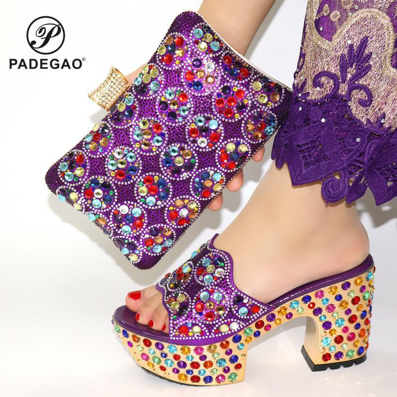 

New Arrival Women Italian African Party Pumps Shoes and Bag Set Decorated with Rhinestone Women Party Shoes and Bag Set In Italy1, Photo color