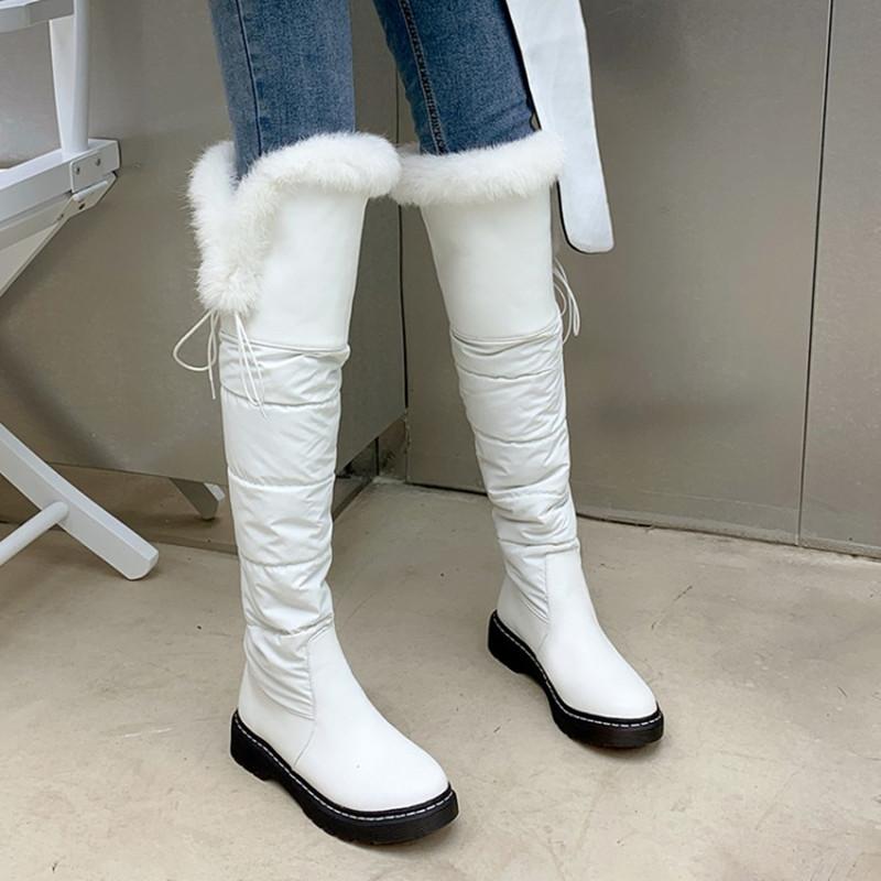 

LeShion Of Chanmeb Big Plus Size 43 Snow Boots Women Real Fur Thermal Fleece Warm Down Winter Over the Knee Boots Shoes Hot Sale, Black boots