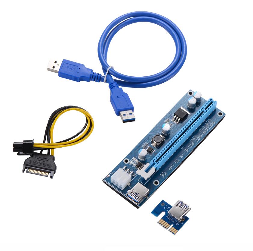 

VER 007 PCIe PCI-E PCI Express 1x to 16x Riser Card USB 3.0 Data Cable SATA to 6Pin IDE Molex Power Supply