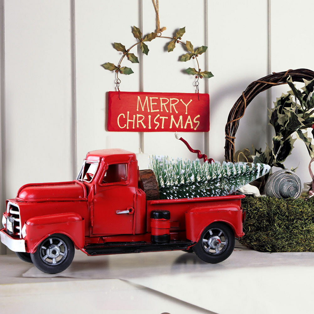 

Vintage Red Metal Truck Kids Gifts Christmas Party Table Top Decor for Home