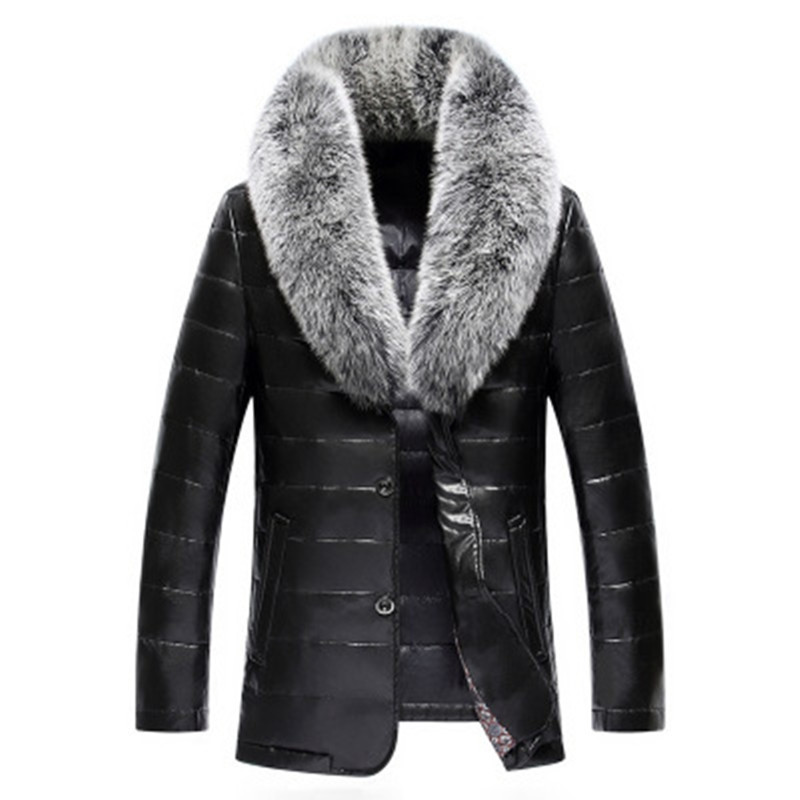 

2020 Winter down genuine luxury leather of high-quality men collar fox skin short sheepskin jacket NS8S, Pictur color