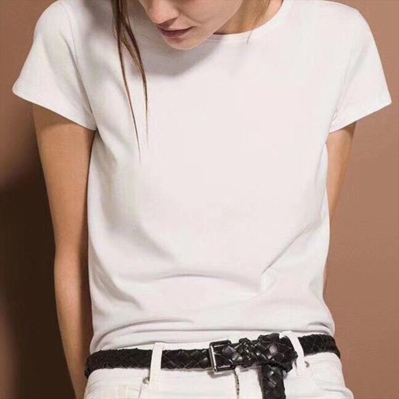100% coton femmes noir ou blanc couleur T-shirt o cou à manches courtes style sauvage en vrac Simple Ladys Tees décontractés