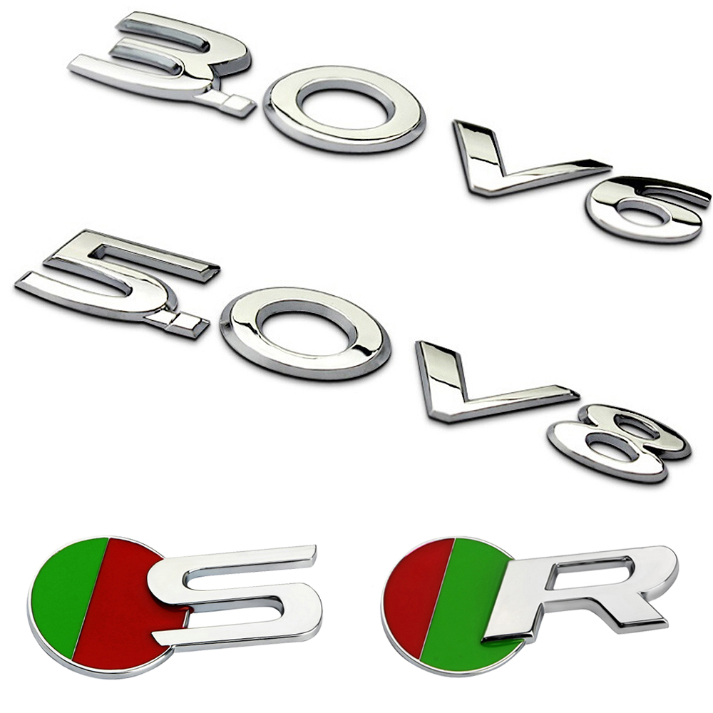 

3.0 5.0 V6 V8 R S R-SPORT Letters Logo Emblem Trunk 3D Metal Sticker For Jaguar XF XE XJ F E I PACE S F D C E X TYPE Car Styling
