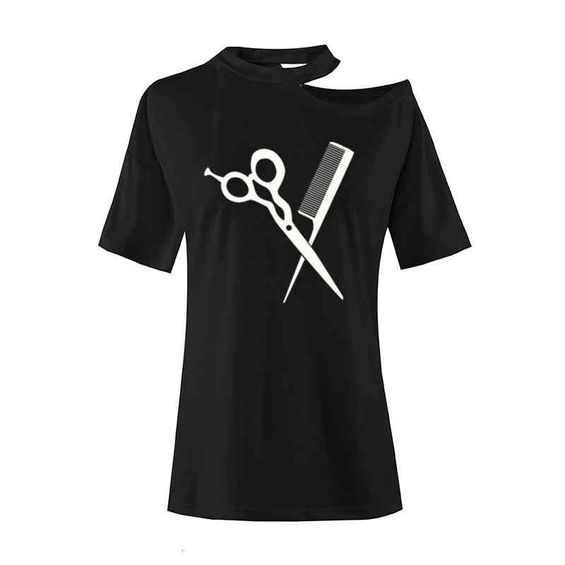 

Harajuku Scissor Print T Shirts Women Tops Summer Cotton Short Sleeve Funny Casual Loose T-shirt Camisetas De Mujer, White