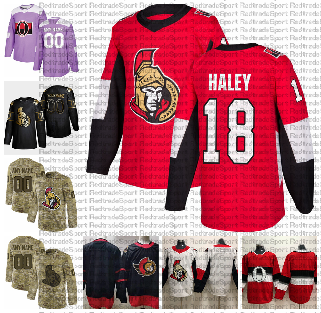 

2021 Customize #18 Micheal Haley Ottawa Senators Jerseys Golden Edition Camo Veterans Day Fights Cancer Custom Stitched Hockey Jerseys, Grey