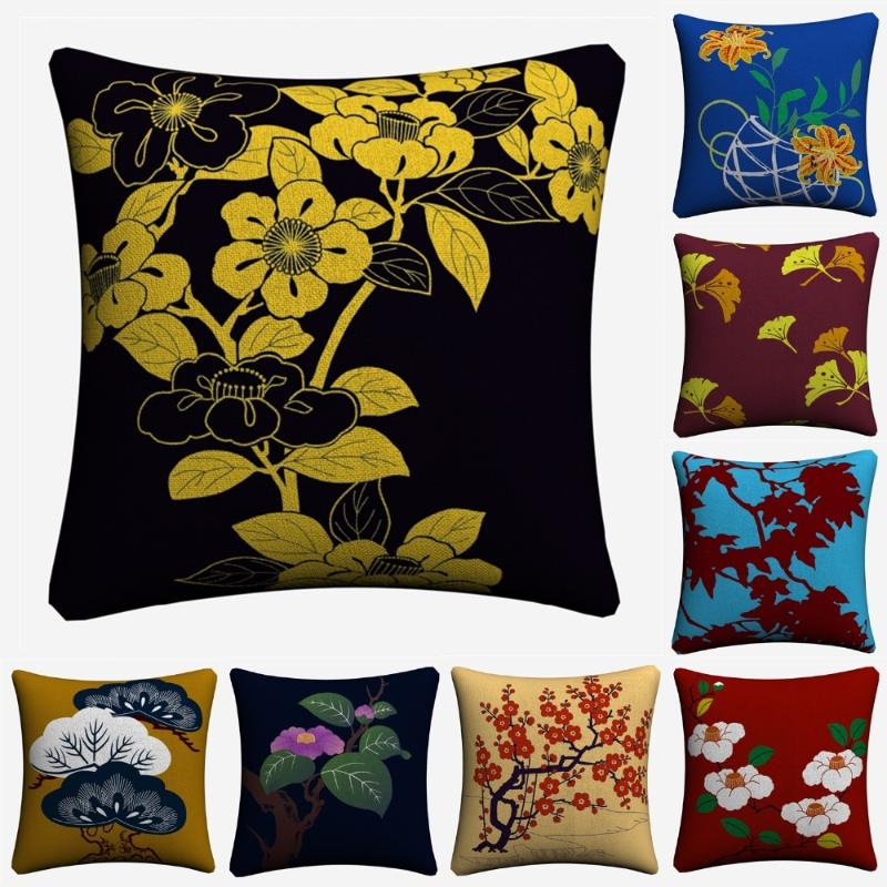 

Vintage Chinese Leaves Flowers Art Decorative Cotton Linen Cushion Cover 45x45cm For Sofa Chair Pillow Case Home Decor Almofada