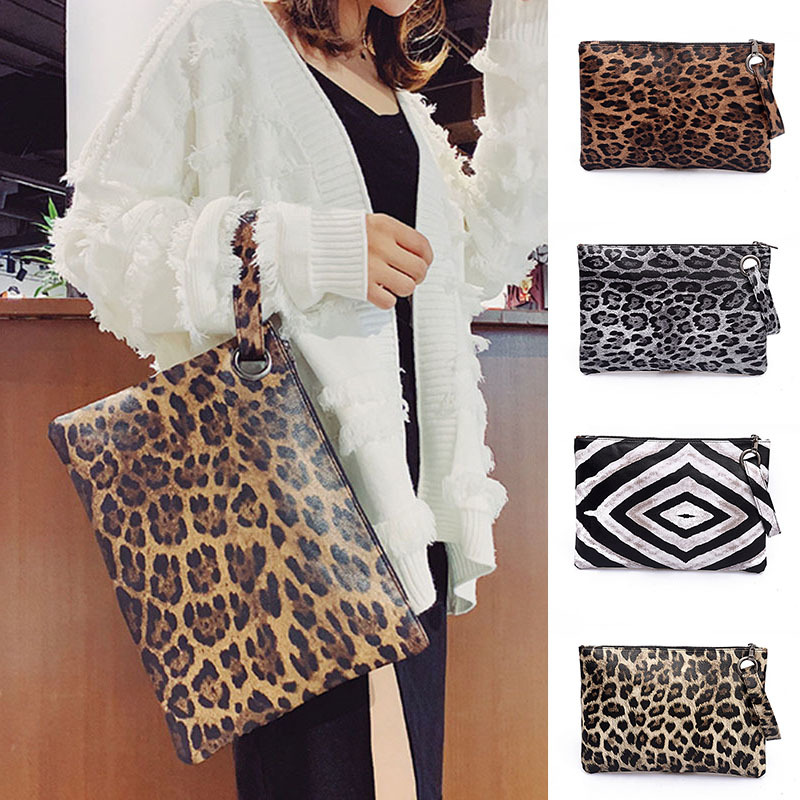 

Women Wristlet Handbag Oversized Purse Leopard Print PU Leather Evening Bag Pouch Best Sale-WT Q1117
