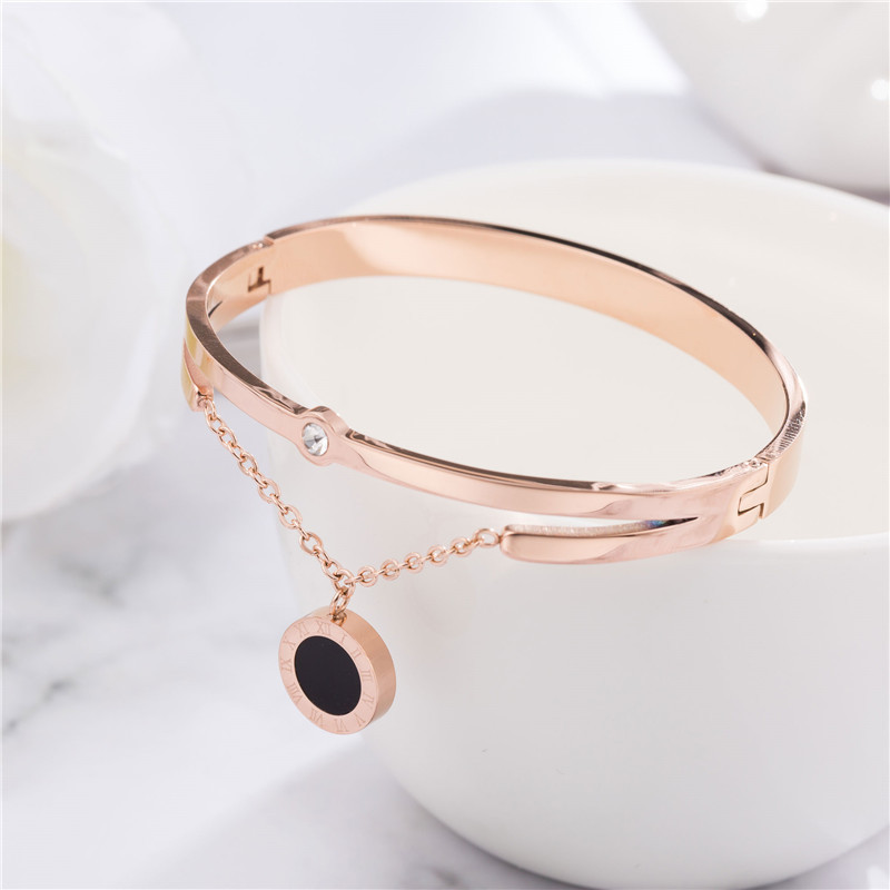 Fashion White Gold Plating Engagement Bangle Round Stainless Steel Charm Bracelets-image-754452992