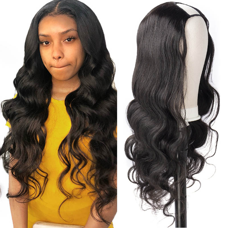 

Body Wave U Part Wig Human Hair Wigs for Black Women Brazilian Remy 2x4 inch Glueless Human Hair Wig Without Glue Sewing, Natural color