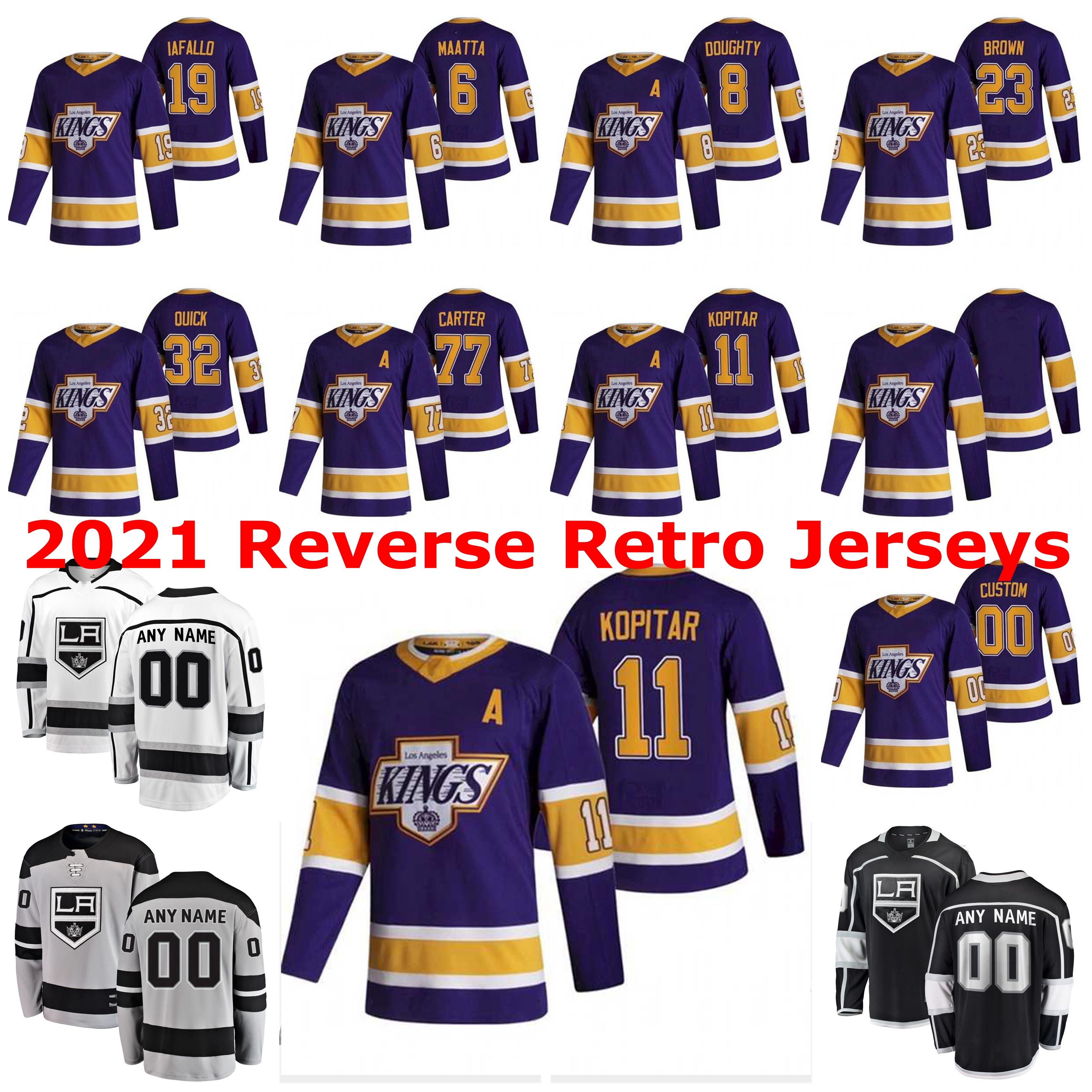 

Los Angeles Kings 2021 Reverse Retro Jerseys Adrian Kempe Jersey Ilya Kovalchuk Trevor Lewis Blake Lizotte Nikolai Prokhorkin Custom Stitch, Youth white away