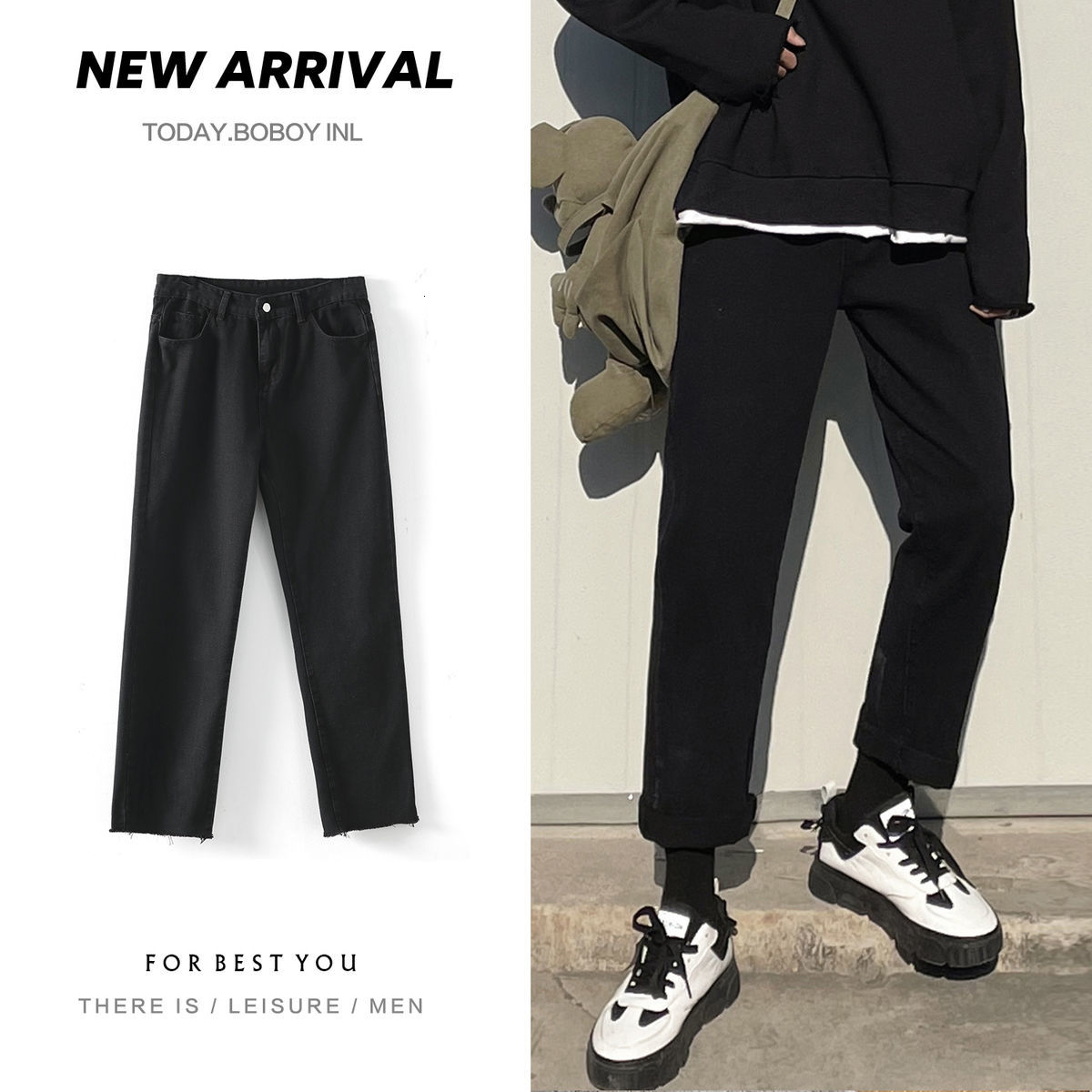 

Spring 2021 Men's Autumn New Thin Male and Female Breeches Released Solid-colored Brim Pants -2xl TOKI, Black