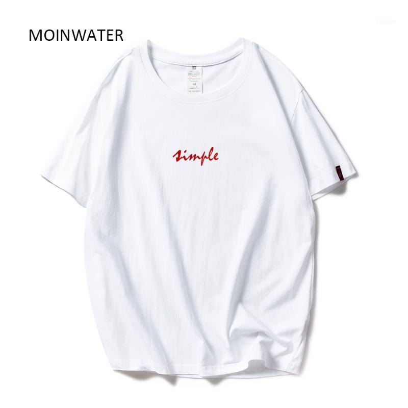 

MOINWATER Lady Summer Cotton Simple Letter Print T-shirts Fashionable Women Casual Tees Short Sleeve Female T shirt Tops MT200561, Black