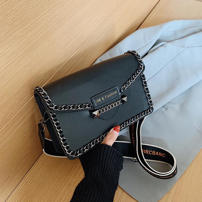 

Women Bag Fashion Casual Shoulder Messenger Bag High Quality Leather Chain Decoration Small Flap Purses Girl's Square Handbags, Black