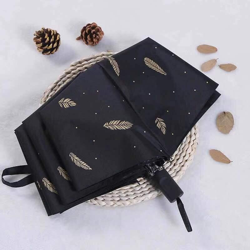 

Golden feather print sunshade umbrella sunscreen UV protection, Y001-bk