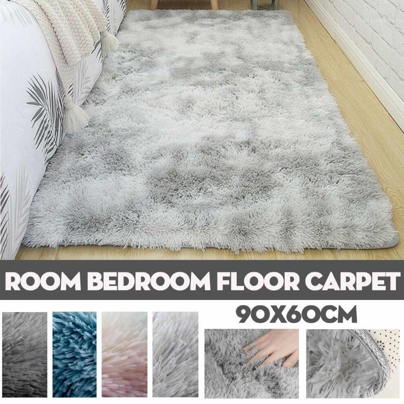 

90x60cm Room Bedroom Floor Soft Carpet Living Area Rug Shaggy Fluffy Tie-Dye1, White