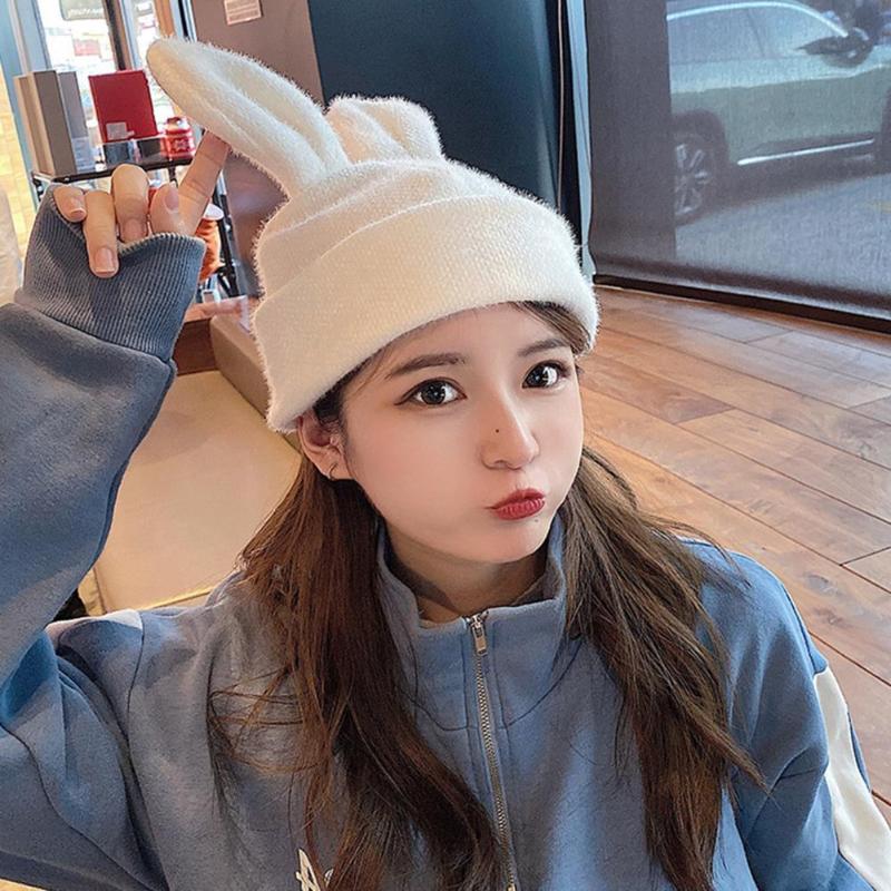 

Women Winter Hat Ears Shape Beanies Bonnet Hat for Women Faux Fur Funny Ears Women's Skullies Cap, White