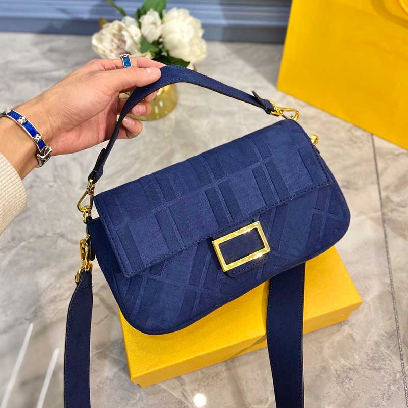 

Women Baguette Crossbody Bag Messager Shoulder Bags High Quality Sticks Handbags Lady Flap Under Armpit Pouch Classic F Wide Starp, Blue