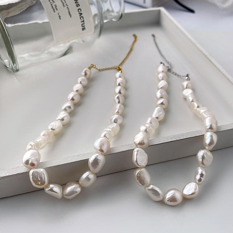 

10mm Natural Freshwater Pearl Necklace Statement Genuine Baroque Pearl Choker Necklaces June Birthstone Gift for Her