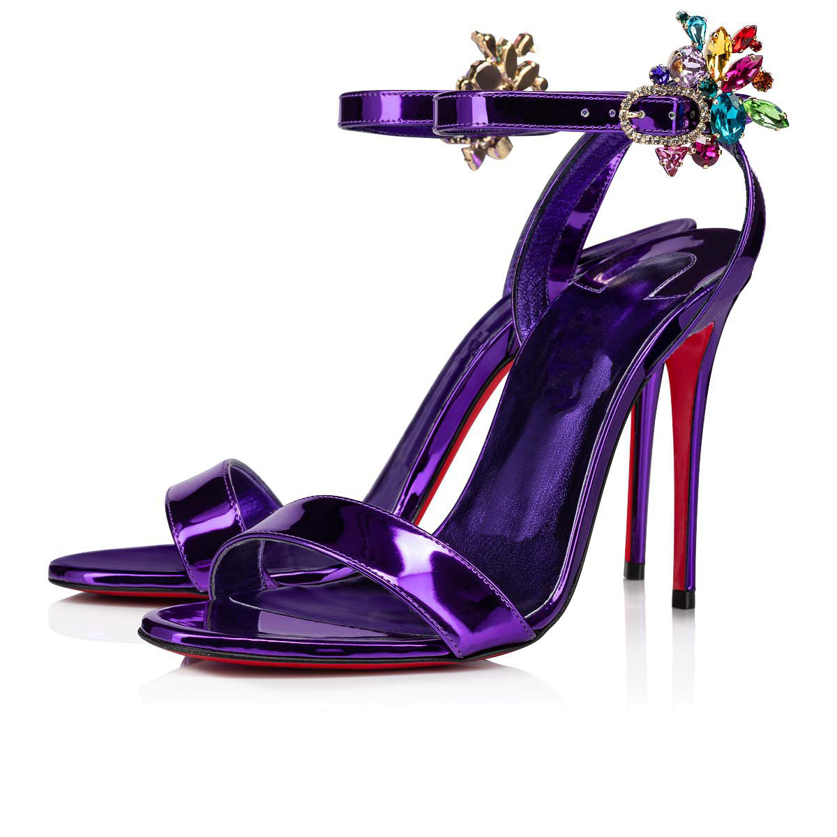 

Summer woman Sandals Goldie Joli high heels red bottom shoe sheepskin leather silver multicolored rhinestones Rubber sole Pointed toe Noble Wedding Rock dance