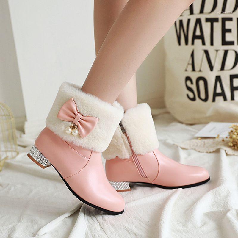 

Woman Flat Boots Winter Footwear Boots-Women Shoes Round Toe Low Large Size 2020 Rubber Mid-Calf Autumn Ladies Mid Calf1