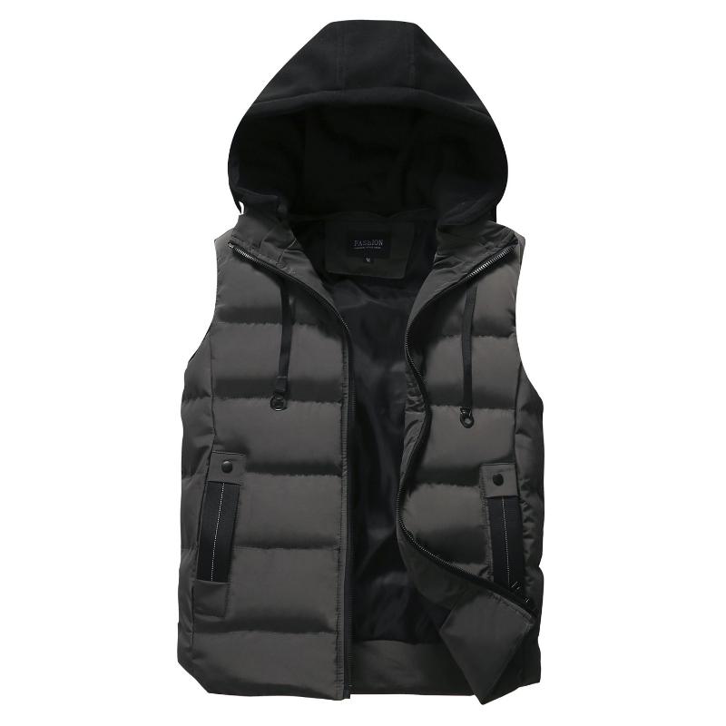 

New 2021 Autumn Winter Men's Casual Hooded Vest Solid Sleeveless Jacket Male Thick Warm Waistcoat Zipper Pockets Outerwear -4XL, Gray