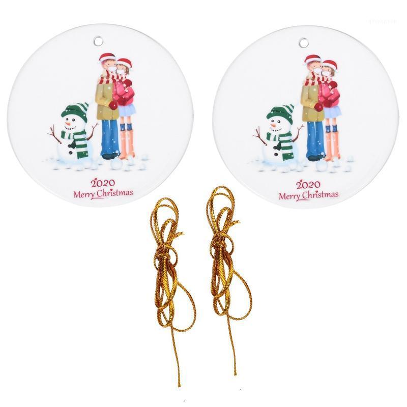

2Pcs Christmas Gift Pendants Christmas Family Reunion Printing Pattern Ceramic Ornament Decoration1