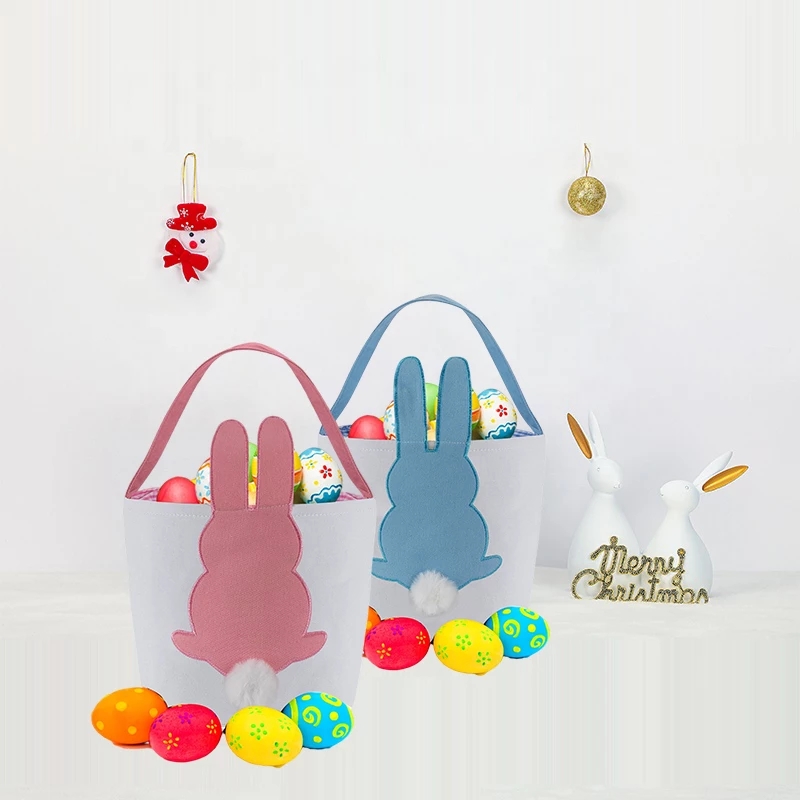 Seau de lapin de pâques, panier de lapin mignon festif avec queue de Pom Pom, longues oreilles, sacs fourre-tout, décor de Festival à domicile, v