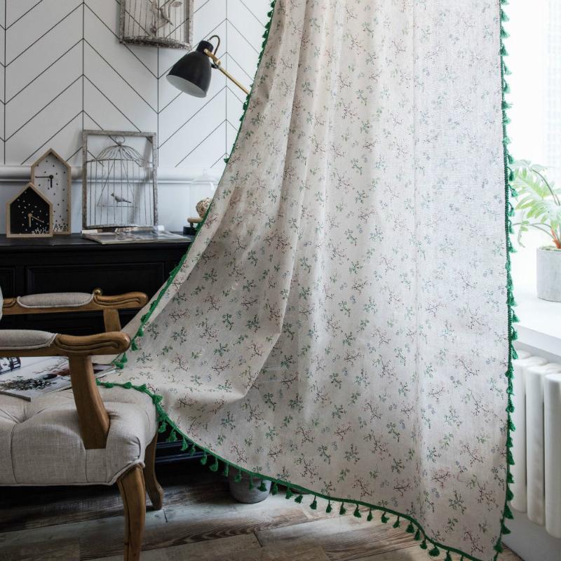 

Cilected Green Tassel Printing Curtain Cotton And Linen Semi-Shading Bay Window Curtains Home Decoration Partition Curtain, Ct053